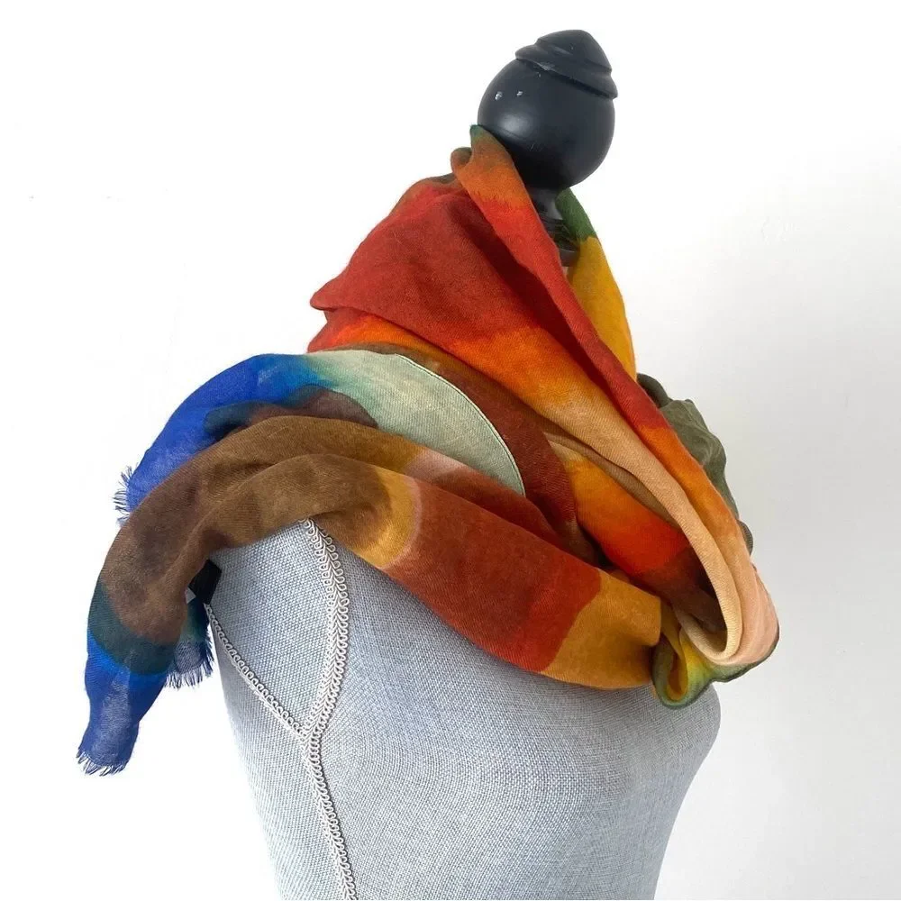 Margolis Pineo Italy Wool Silk Scarf Oversized Colorful Vacation Versatile Chic